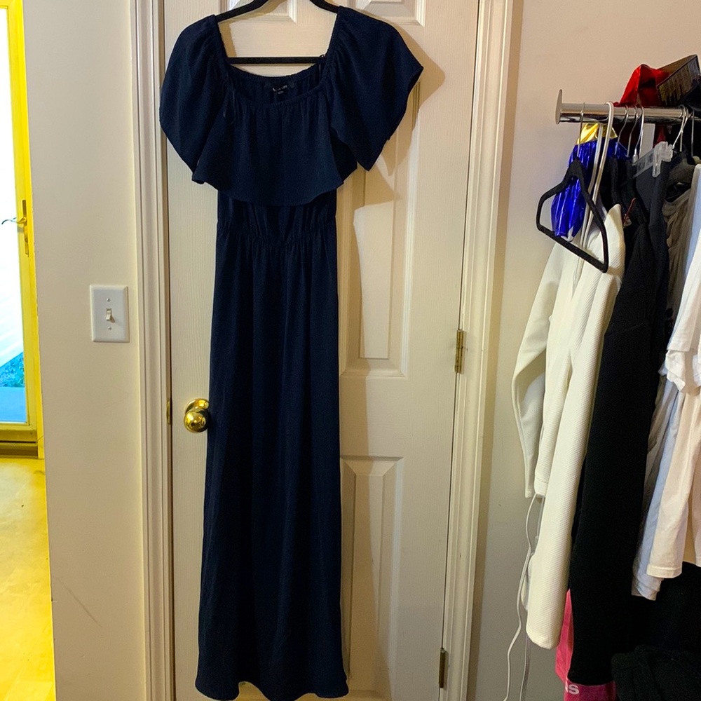 NWT Navy Off Shoulder Style Long Maxi Dress, Size Small